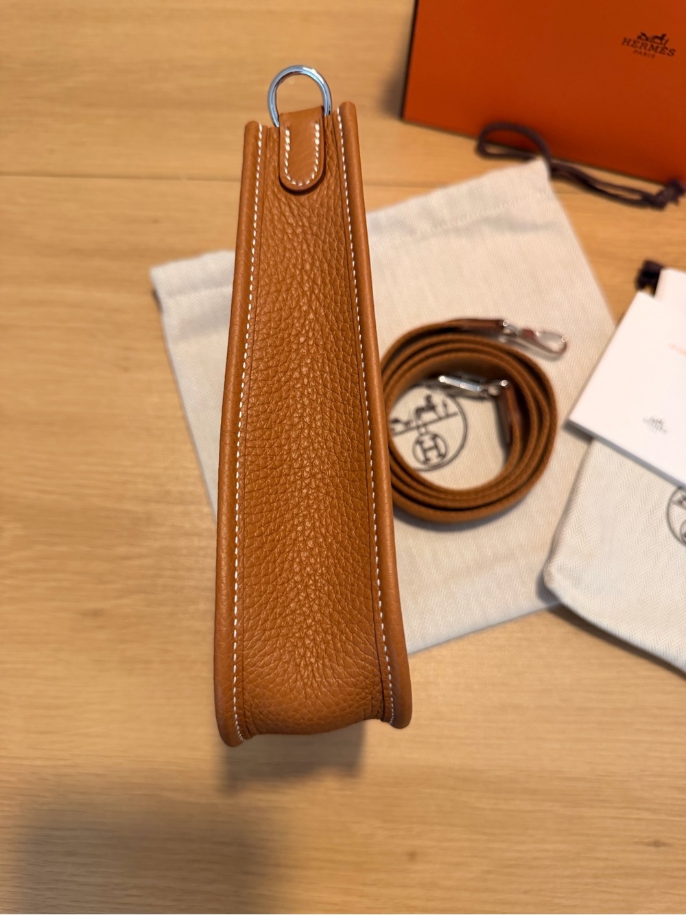 NWT Hermes Evelyne TPM Mini Messenger Bag in Gold Brown with Palladium Hardware - Picture 9 of 12